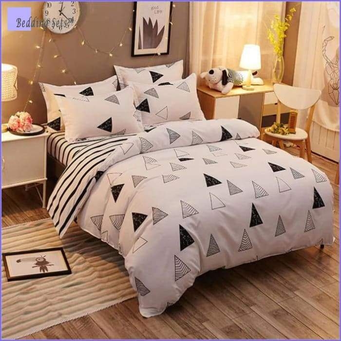 Navy Bedding Set Large Scale Botanical Geometry Reversible Nordic
