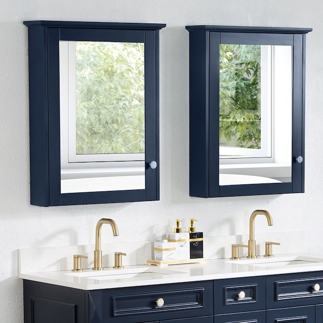 Navy Blue Solid Wood Medicine Cabinet with Rectangular Silhouette