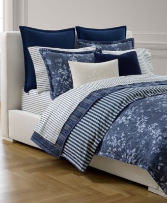 Navy Floral Duvet Cover Set, Traditional Large Scale Pattern Ideas