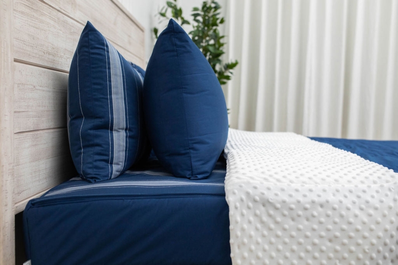 Navy Windowpane Pillowcase, Modern Farmhouse Style.