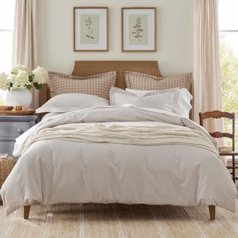Neutral Ticking Stripe Duvet Cover Tan Woven Percale