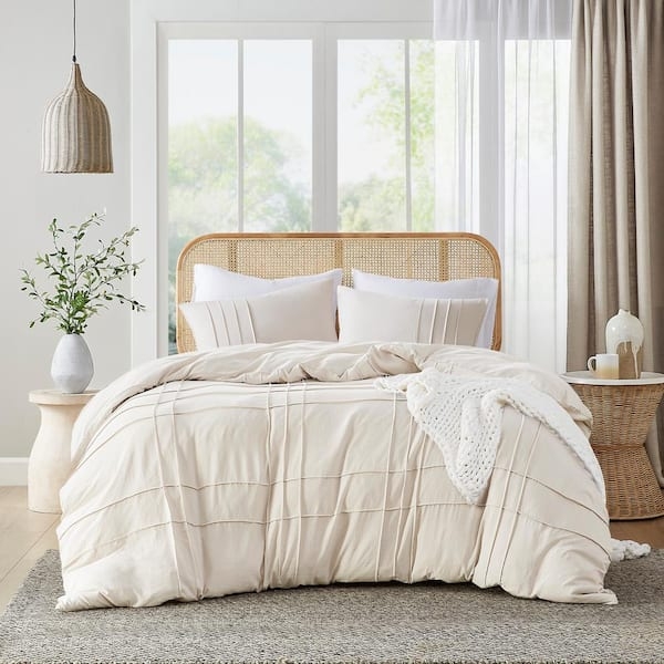 Neutral Waffle Weave Bedding Set Monochromatic Contemporary Style
