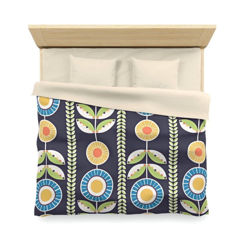 Norwegian Folk Art Duvet Cover Set, Vibrant Nordic Accents, Hygge