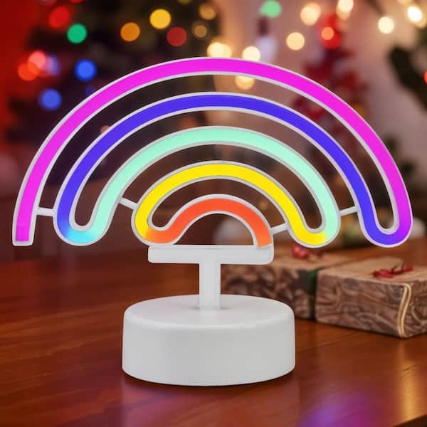 Novelty Table Lamp Neon Style LED Rainbow Silhouette White Base