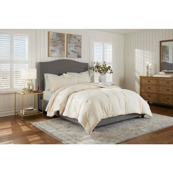 Oatmeal Linen Texture Comforter Set, Flanged Border for Farmhouse Style