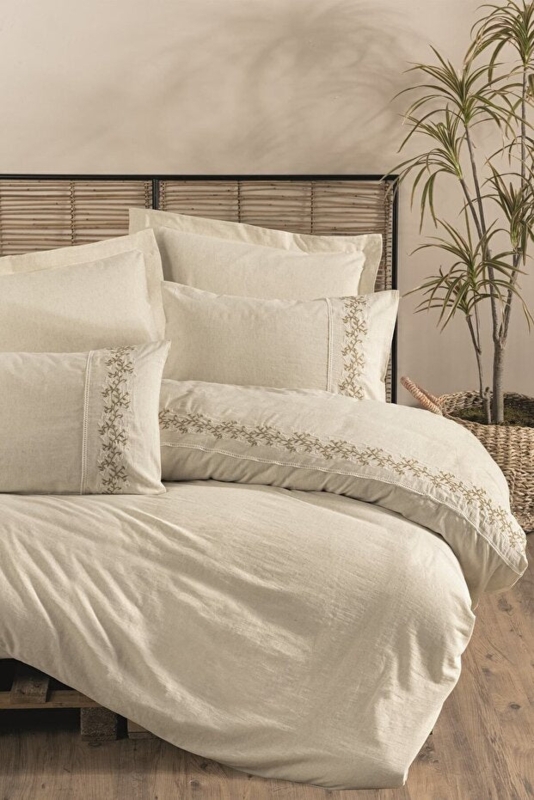 Off White Linen Like Duvet Cover Set with Button Closure Minimalist