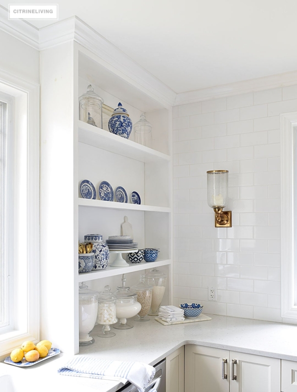 Open Shelving Thick Profile Subway Tile Backsplash Kitchen Styling