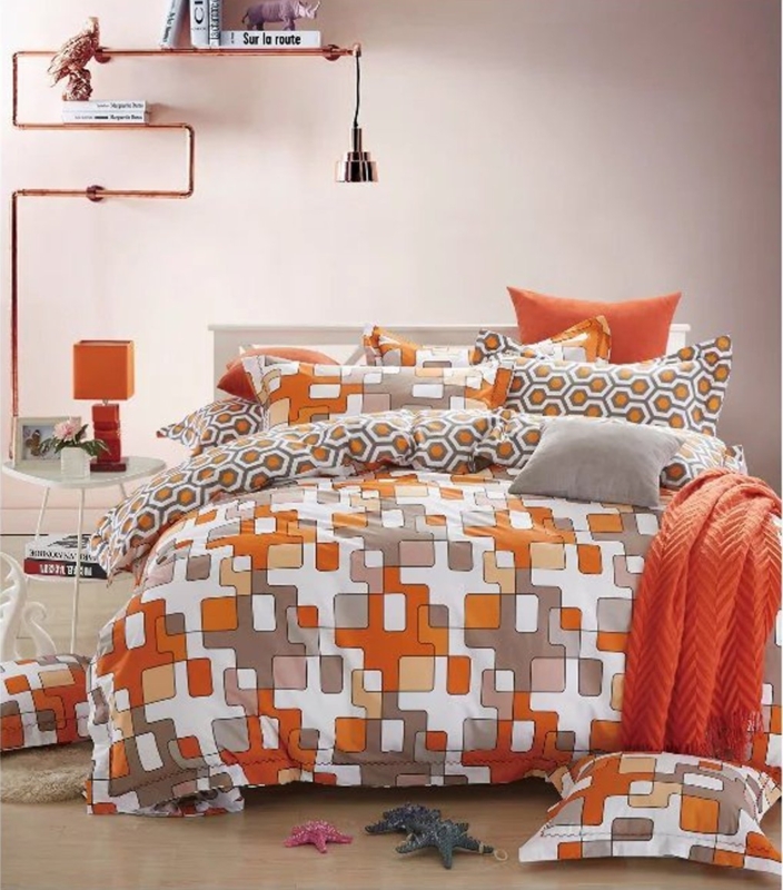 Orange Geometric Duvet Cover Set Mid Century Modern Mosaic Pattern