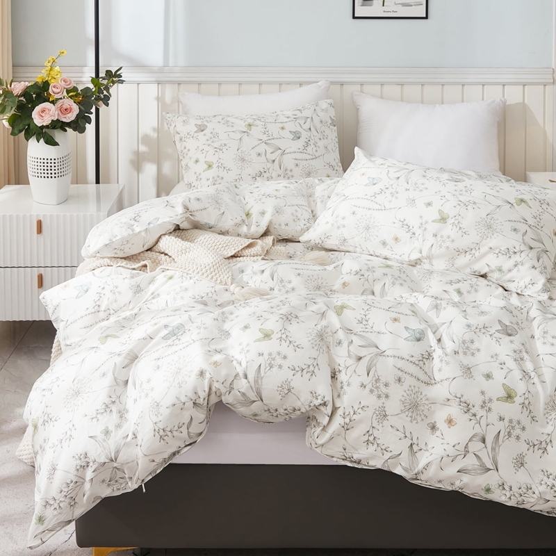 Organic Cotton Duvet Cover Set, Airy Cottagecore Floral Bedding