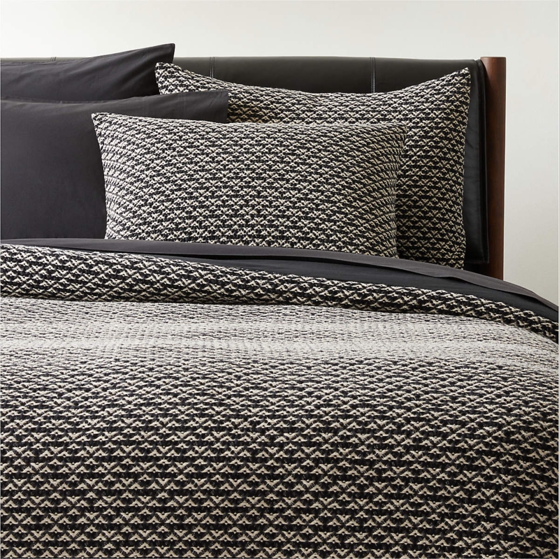 Organic Cotton Duvet Cover with Crinkled Texture, Tactile Black Bedding