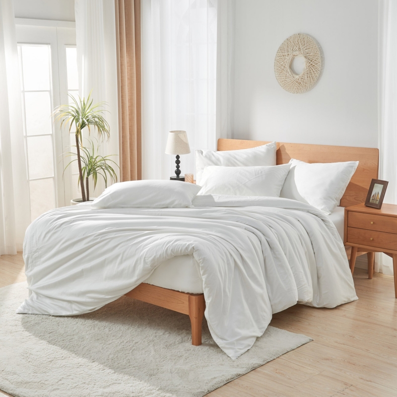 Organic Cotton Sateen Duvet Cover, Snow White with Smooth Finish