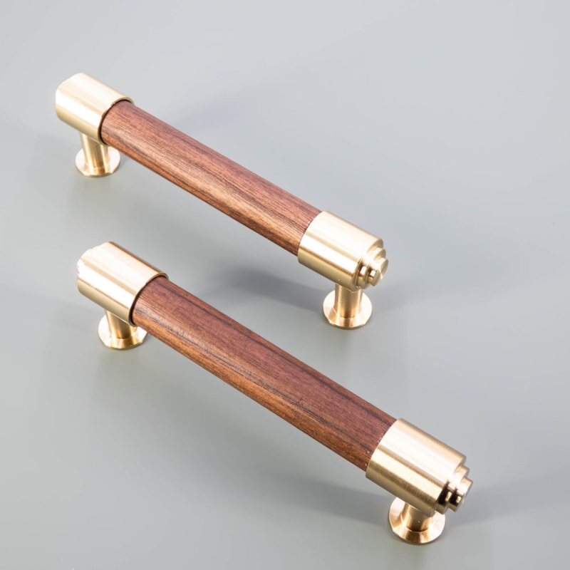 Organic Modern Cabinet Pulls Walnut Wood & Brushed Brass
