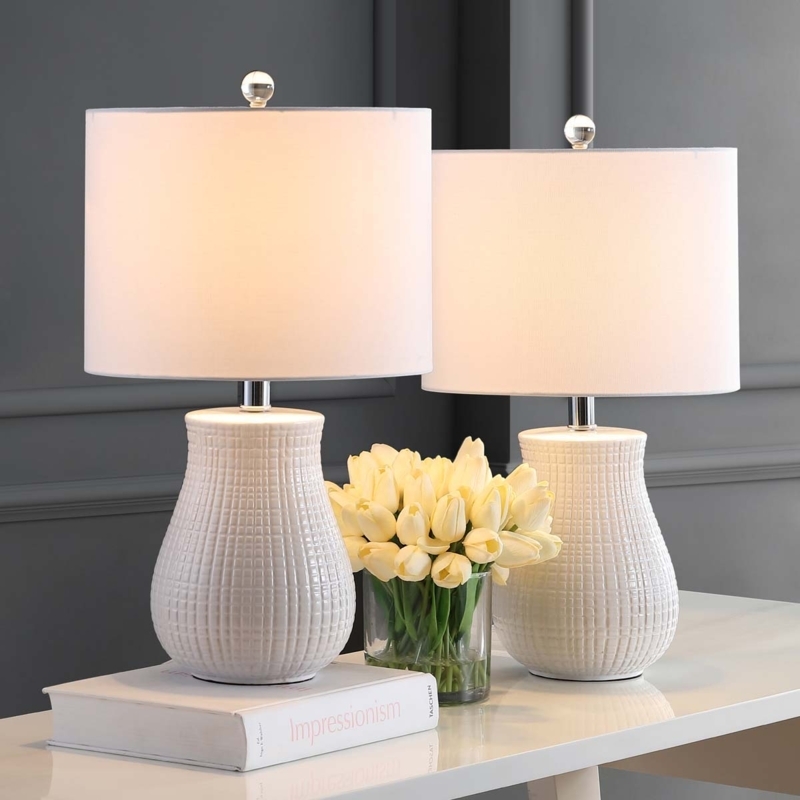Organic Modern Table Lamp, Distressed Ceramic Base, White Drum Shade