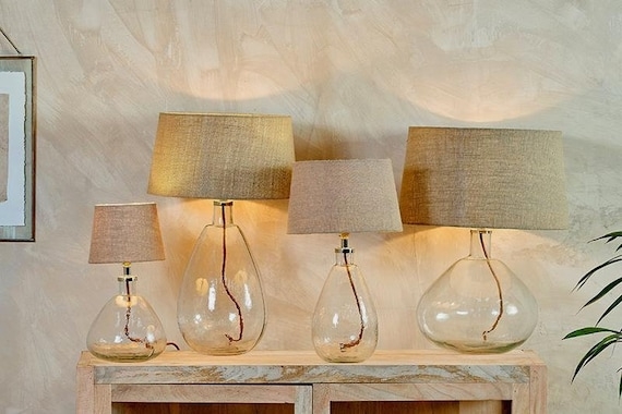 Organic Modern Table Lamp: Hammered Glass with Tapered Cone Shade