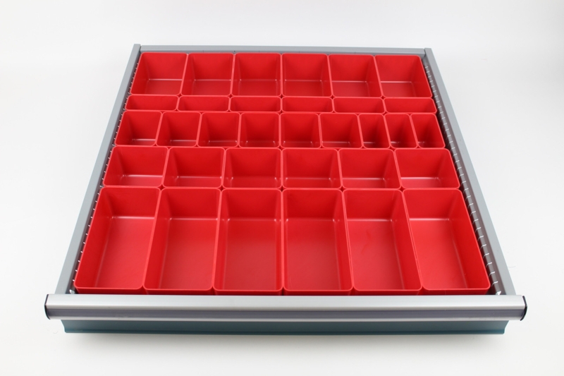 Organizer Bins 33 Piece Set Vibrant Red Modular Drawer Organization