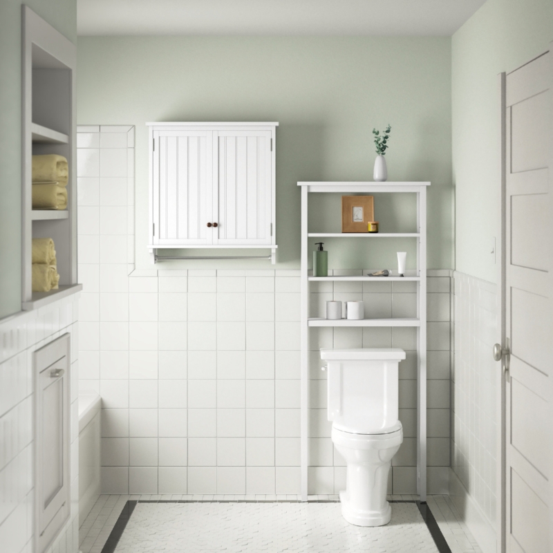 Over The Toilet Organizer: Tall Freestanding Unit with Shaker Cabinet