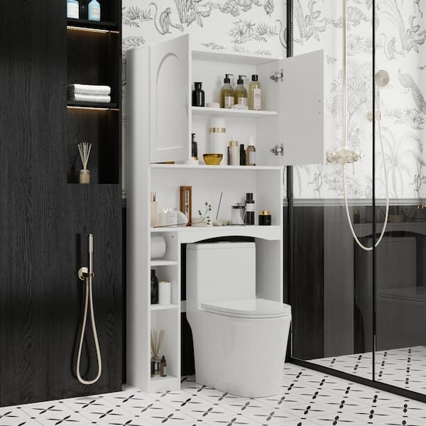 Over-The-Toilet Space Saver featuring White Shaker Style Doors