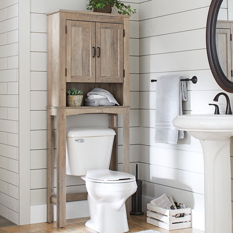 Over The Toilet Space Saver Gray Beadboard Cabinet Bathroom Storage Unit