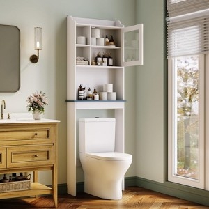Over The Toilet Storage: Espresso Cabinet with Glass Doors