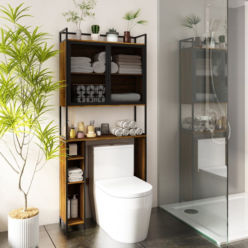 Over-The-Toilet Storage Industrial Metal and Wood with X Back Brace Design