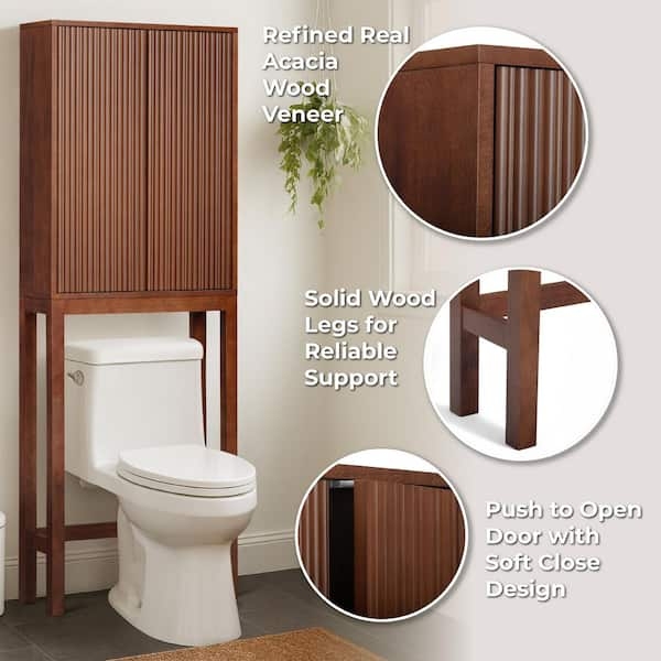 Over The Toilet Storage: Modern Walnut Handleless Door Cabinet