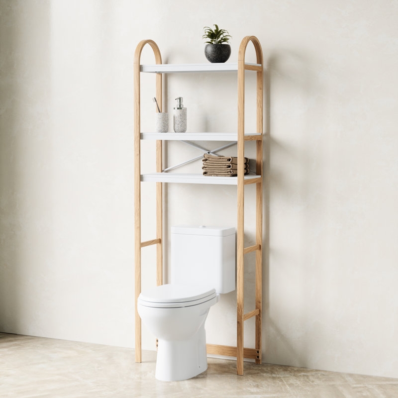 Over The Toilet Storage: Scandinavian Two Tier White & Wood Shelf