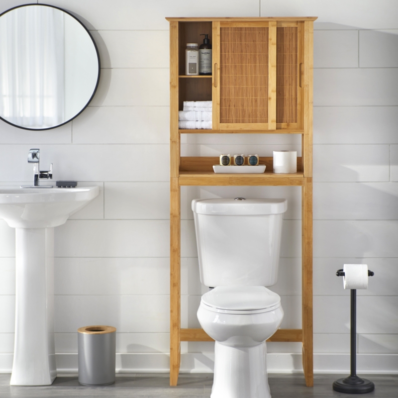 Over The Toilet Storage: Three Tier Bamboo Slatted Shelving