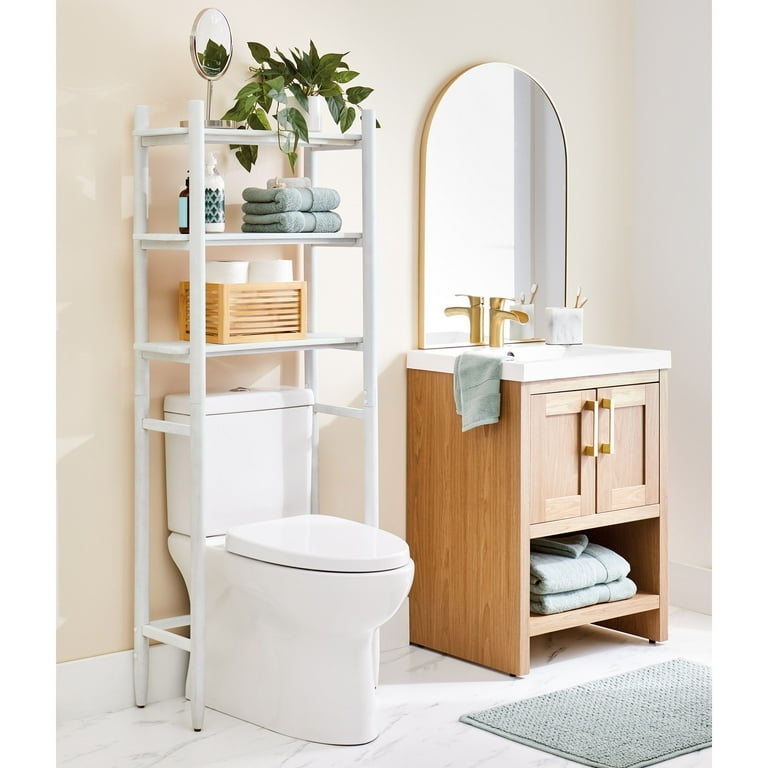 Over The Toilet Storage: White Cabinet with Woven Cane Panels