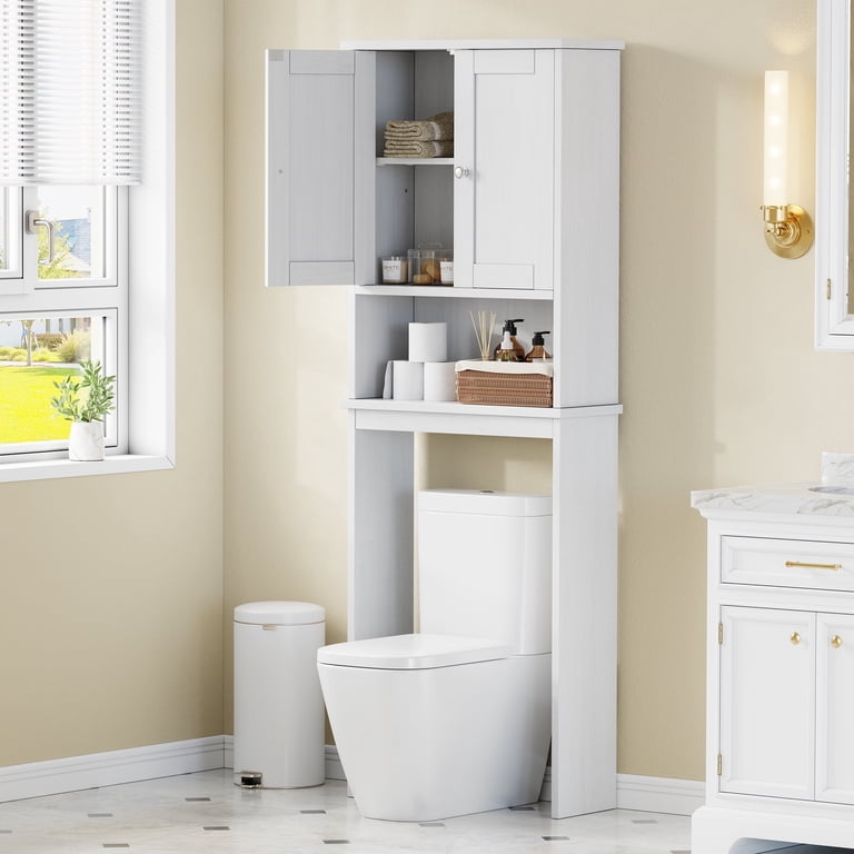 Over-The-Toilet Storage White Matte Finish, Shaker Doors, Open Shelf