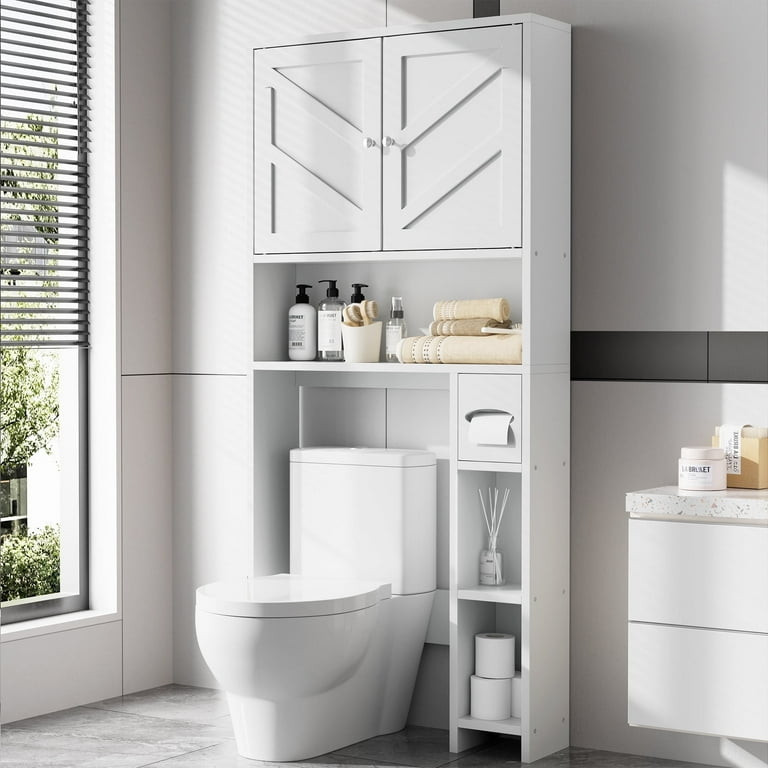 Over The Toilet Storage Window Pane Doors Built-In Paper Holder