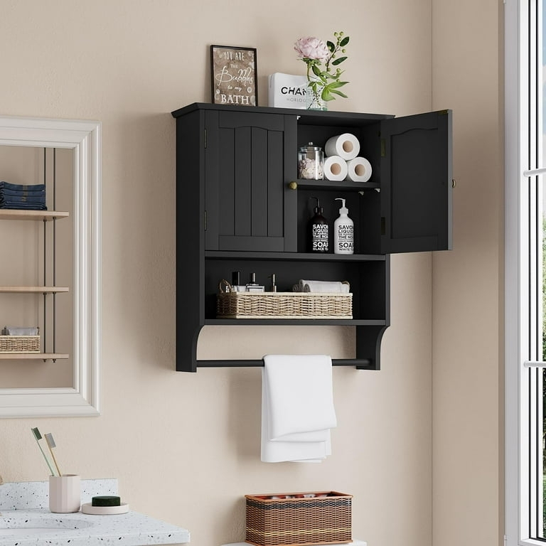 Over The Toilet Storage with Integrated Towel Bar, Black Matte Finish