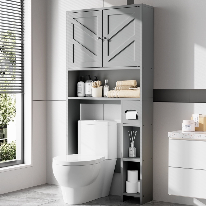 Over-the-Toilet Unit with Shaker Doors and Paper Holder
