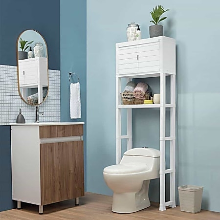 Over Toilet Cabinet Frosted Glass Silver Knobs Minimalist Design