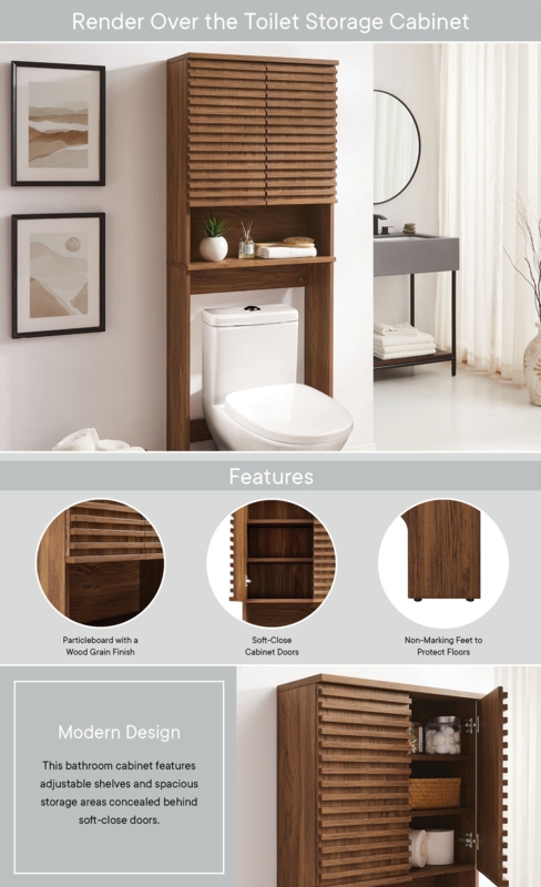 Over Toilet Cabinet Walnut Slatted Doors Mid-Century Modern Organizer