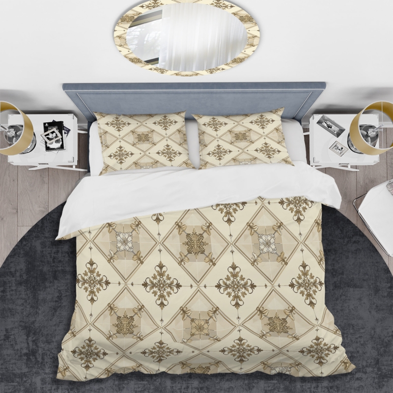 Oversized Argyle Duvet Cover Set Cream Geometric Transitional