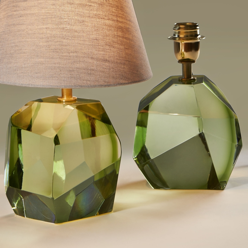 Pair of Murano Glass Table Lamps Pale Green Rock Base