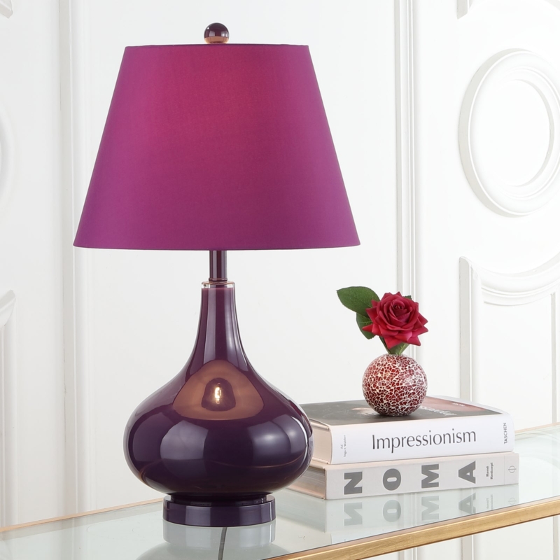 Pair of Purple Gourd Glass Table Lamps for Living Room