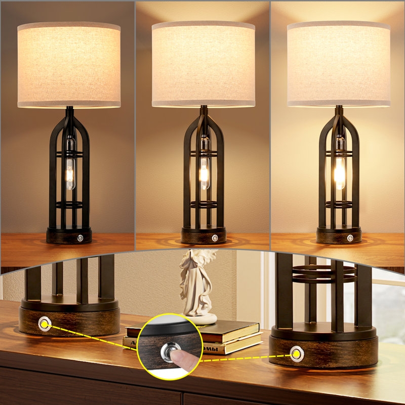 Pair of Table Lamps with Rectangular Tapered Shade and Pedestal Base