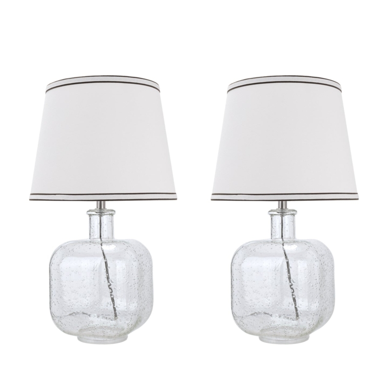Pair of Table Lamps with Seeded Glass Bases and Off-White Empire Shades