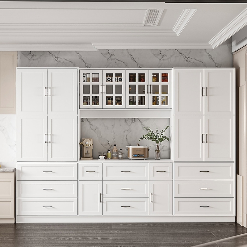 Pantry Cabinet Modular Full Wall Scale 11 Drawers Glass Doors