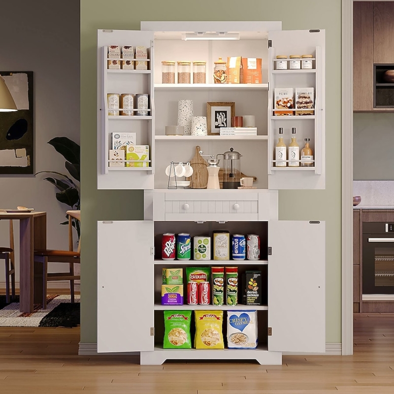 Pantry Cabinet Tall Silhouette Door Shelves Integrated Lighting