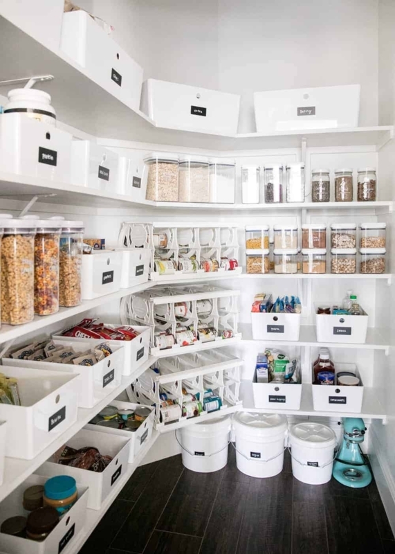 Pantry Organization Modern Farmhouse with Woven and Wire Storage Bins