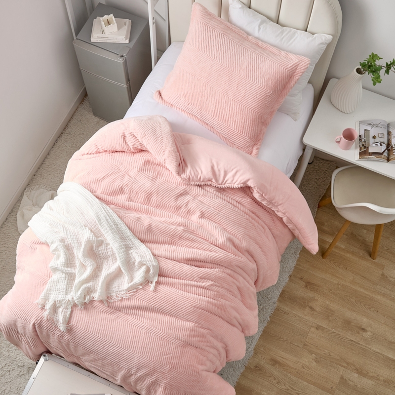 Pastel Pink High-Pile Shag Comforter Set, Oversized Thickness Glam.