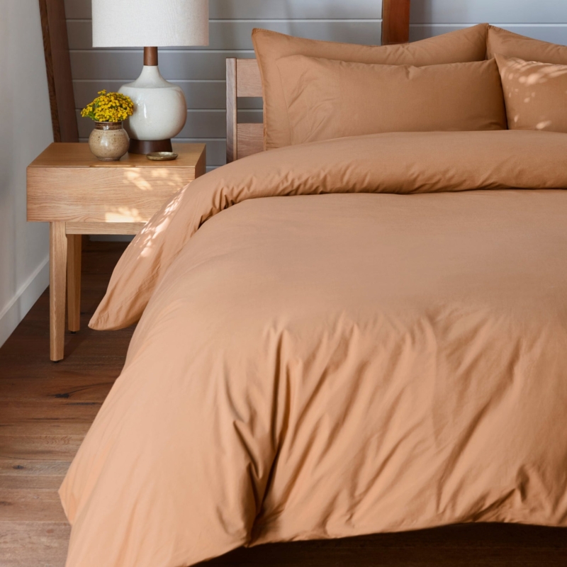 Percale Cotton Duvet Cover Set, Matte Slate Blue with Matching Shams