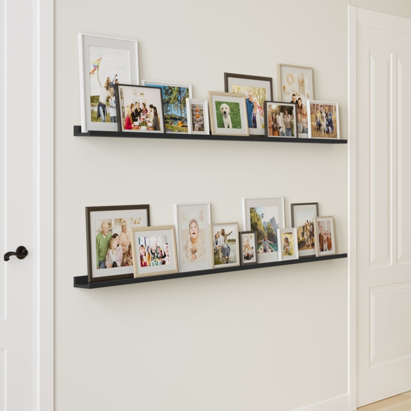 Picture Ledge Shelf, 72 Inch Matte Black Floating Gallery Wall Display