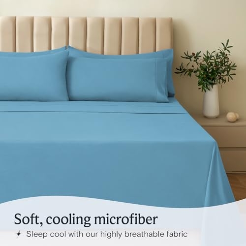 Pillowcase Denim Blue Satin Trim Modern Bedding Detail