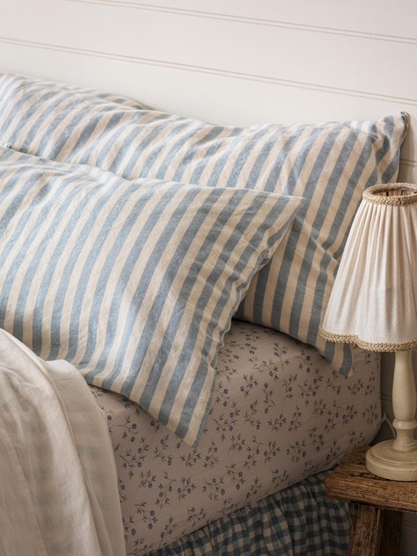 Pillowcase Pair Coastal Blue Striped Linen Bedding Pembroke Stripe