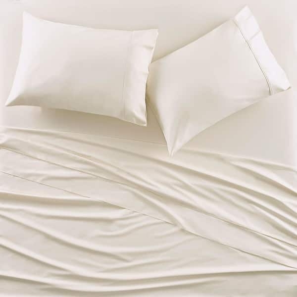 Pillowcase Pair: Parchment Cotton with Hemstitched Border, Traditional Elegant