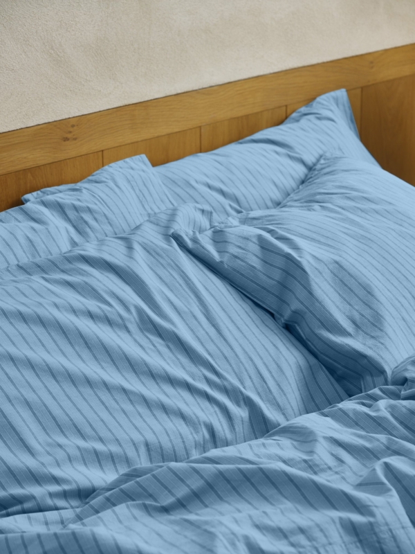 Pillowcase Pale Blue Striped Cotton Matte Coastal Cottage