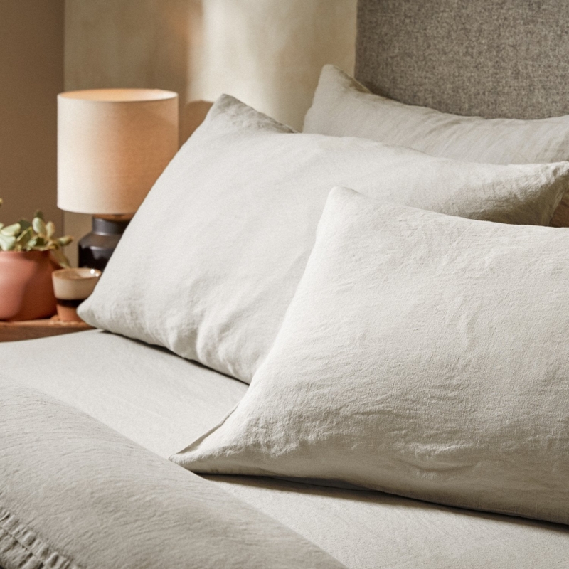 Pillowcase Pebble Grey Flange Edge Linen Blend Cozy Modern Decor